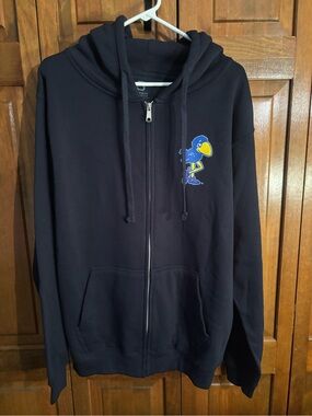 Men's Large Kansas KU Jayhawk "Rock Chalk"Navy Zip Hoodie